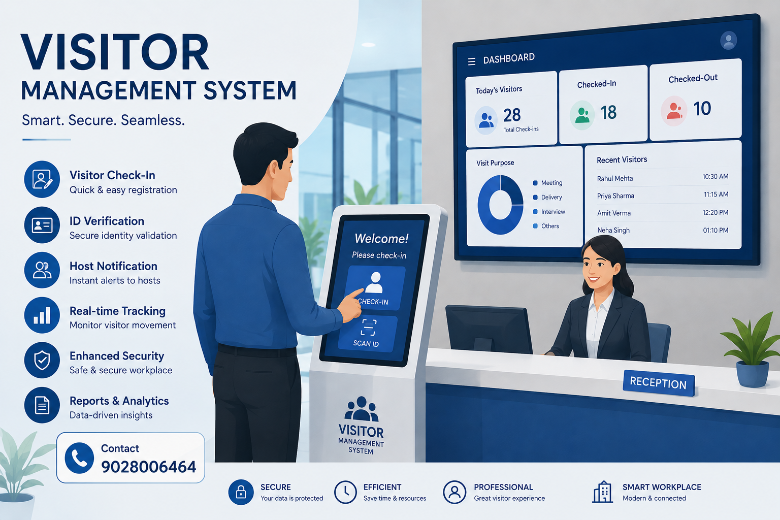 eSSL Visitor Management System – Modern lobby kiosk for automated check-in
